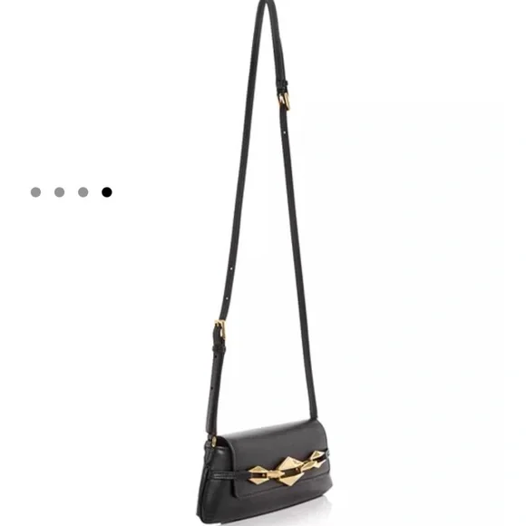 NEW JIMMY CHOO EAST WEST LEATHER SHOULDER BAG BLACK GOLD - Picture 7 of 16